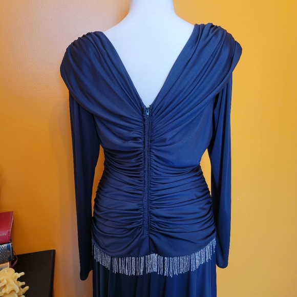 Vintage 70s Claralura Original Black Beaded Fringe Flapper Style Evening Dress - Picture 3 of 14